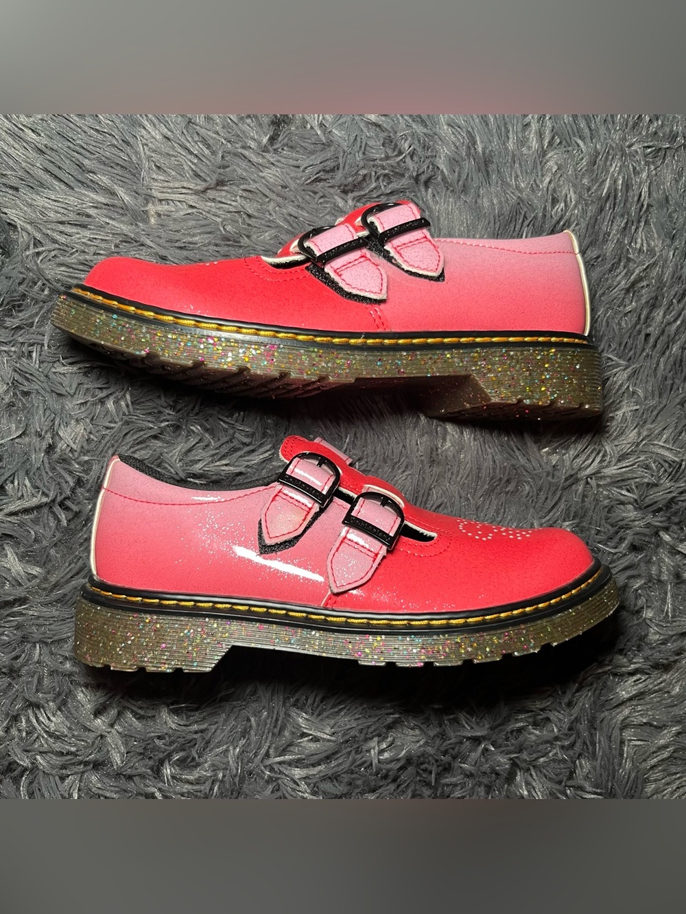 Dr. Martens Mary Janes 8065 Gradient Pink Glitter Double Strap Size 3y